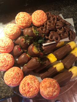 Cupcake/chocolate covered fruit tray